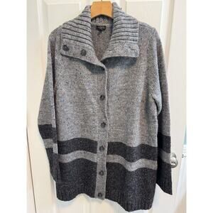 Talbots XL Color Block Gray Marled Button Long Cardigan Wool Blend New
